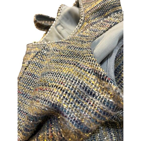 By Anthropologie Sparkle Tweed Fit & Flare Mini Bubble Tank Dress | Sz 4, Blue - Picture 6 of 7